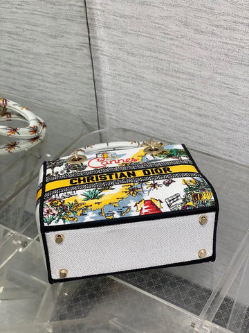 DIOR 25S SMALL LADY D-LITE BAG 24 IN YELLOW CANVAS DIOR CANNES
