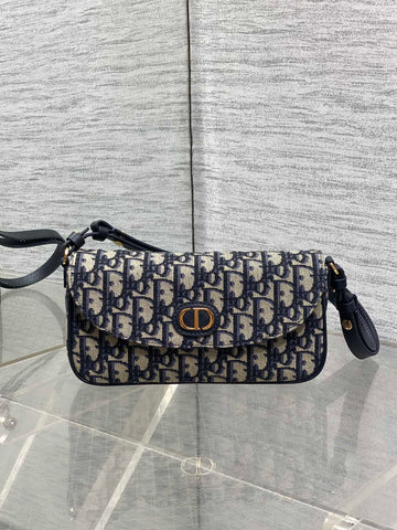 DIOR 25S 30 MONTAIGNE AVENUE BAG 23 IN BLUE CANVAS DIOR OBLIQUE JACQUARD