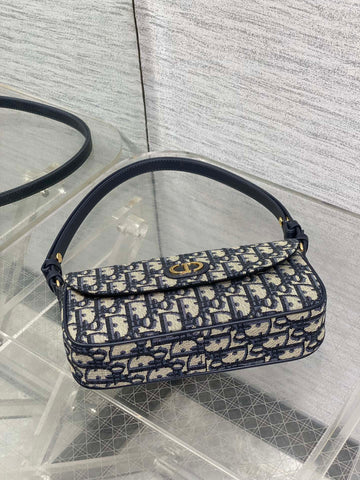 DIOR 25S 30 MONTAIGNE AVENUE BAG 23 IN BLUE CANVAS DIOR OBLIQUE JACQUARD