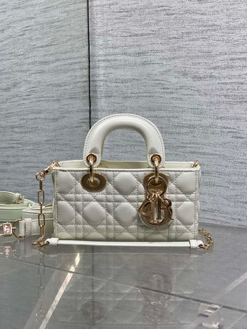 DIOR 25S MICRO LADY D-JOY 19 IN IVORY CALFSKIN GOLD HARDWRE