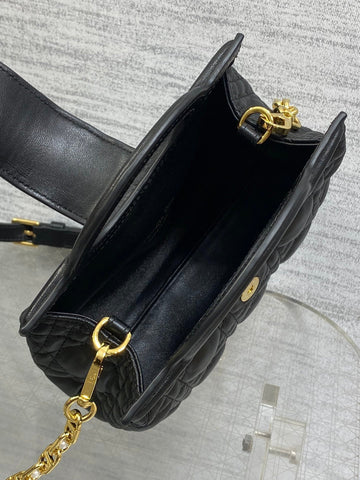 DIOR 25S JOLIE TOP HANDLE MINI BAG 18 IN BLACK CALFSKIN GOLD HARDWARE