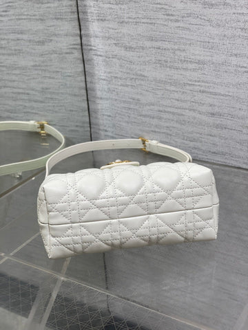 DIOR 25S JOLIE TOP HANDLE MINI BAG 18 IN WHITE CALFSKIN GOLD HARDWRE