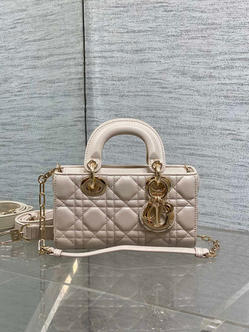 DIOR 25S MICRO LADY D-JOY 19 IN BEIGE CALFSKIN GOLD HARDWARE