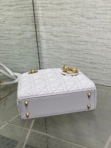 DIOR 25S LADY DIOR BAG 20 IN LILAC CANNAGE CALFSKIN GOLD HARDWARE