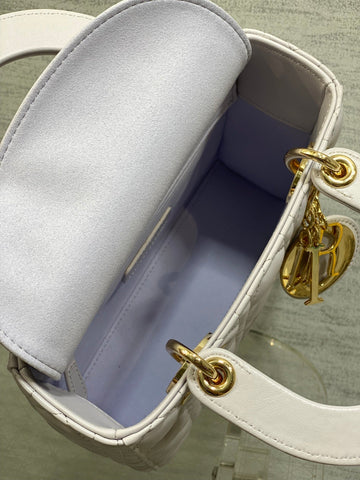 DIOR 25S LADY DIOR BAG 20 IN LILAC CANNAGE CALFSKIN GOLD HARDWRE