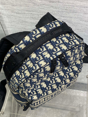 DIOR 25S TRAVEL BACKPACK 31 IN BLUE CANVAS OBLIQUE JACQUARD