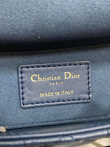 DIOR 25S SMALL LADY D‑JOY BAG 19 IN DARK BLUE CANNAGE CALFSKIN GOLD HARDWRE