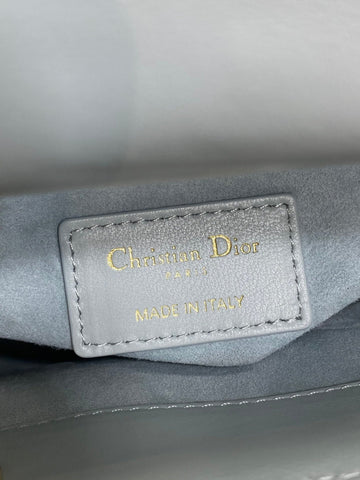 DIOR 25S MINI LADY DIOR BAG 17 IN LIGHT BLUE CALFSKIN CHARM CRYSTAL EMBELLISHMENTS