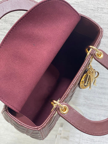 DIOR 25S MEDIUM LADY BAG 24 IN BURGUNDY CALFSKIN GOLD HARDWARE