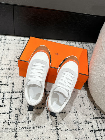 BOUNCING SNEAKER IN BRONZE BROWN CALFSKIN AND WHITE FABRIC