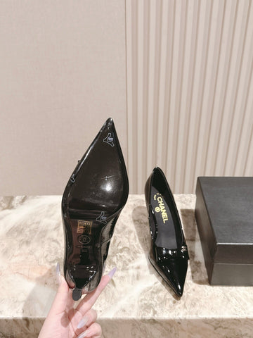 CC HIGH HEEL PUMPS 25S IN BLACK LAMBSKIN WITH BOW ATTACHED
