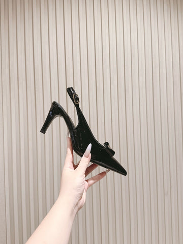 CC HIGH SLINGBACK IN BLACK LAMBSKIN WITH BOW ATTACHED
