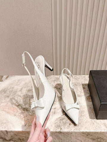 CC HIGH SLINGBACK IN CREAM WHITE LAMBSKIN WITH BOW ATTACHED