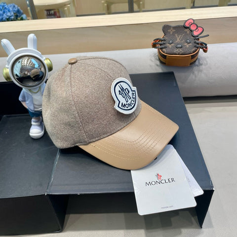 WOOL-TWEED AND LEATHER BASEBALL CAP PEANUT BROWN 428238