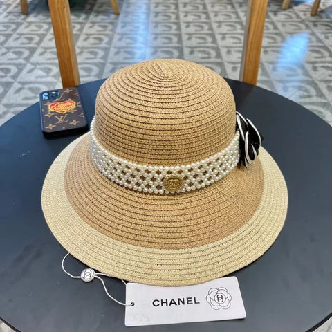 STRAW BUCKET HAT WITH PEARLS 672765