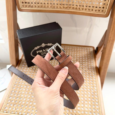 PRADA 25S BELT 25 MM IN BROWN SUEDE 542642