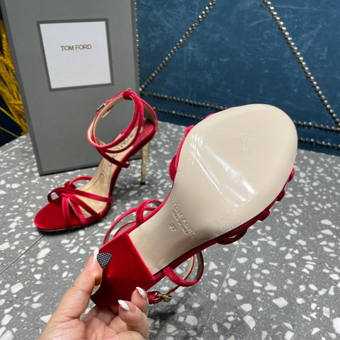 VELVET IDA SANDAL 10 CM CHERRY RED