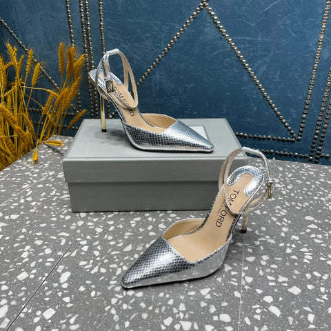 HIGH HEELS 10 CM IN SILVER SNAKE PATTERNED CALFSKIN