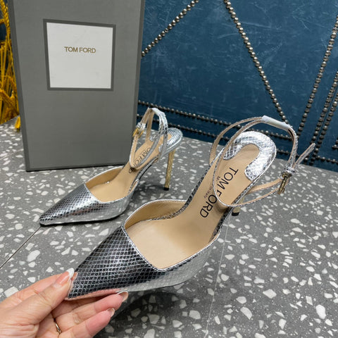 HIGH HEELS 10 CM IN SILVER SNAKE PATTERNED CALFSKIN