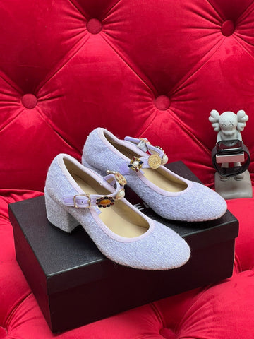 HIGH MARY JANE SHOES LIGHT BLUE WOOL TWEED