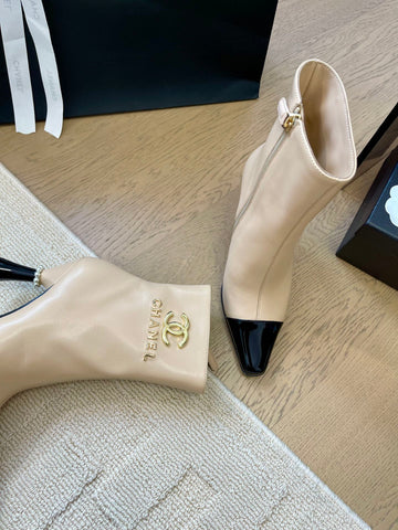 BONGADE BOOTS IN BEIGE MIX BLACK CALFSKIN