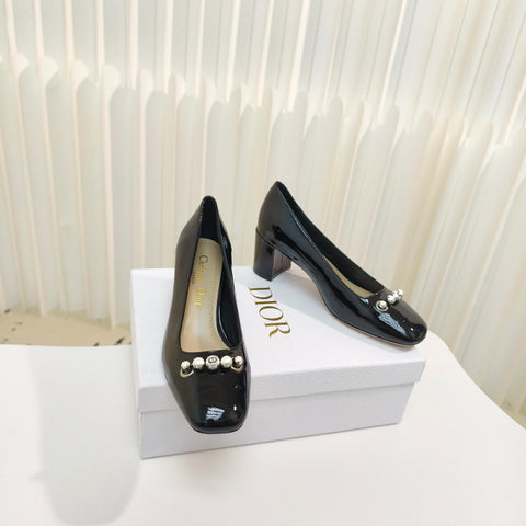 DIOR HIGH HEEL 55 MM 25S IN BLACK LAMBSKIN PEARL DETAILING