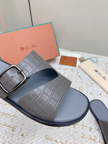 SANDALS IN DARK GRAY SNAKE EMBOSSED CALFSKIN