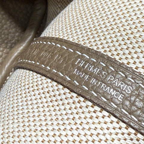 GARDEN PARTY 23CM IN WHITE TOILETS COTTON CANVAS AND TAUPE CALFSKIN