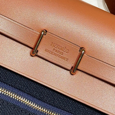 HERMES 25S MINI HERBAG 20 IN NAVY BLUE CANVAS GOLD HARDWARE