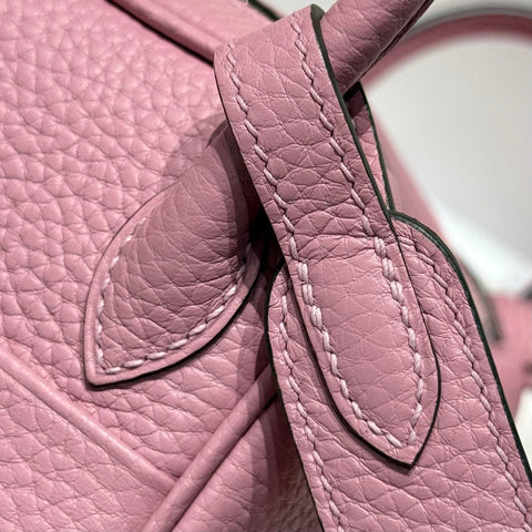 HERMES 25S MINI LINDY 19 IN MAUVE CALFSKIN SILVER HARDWARE
