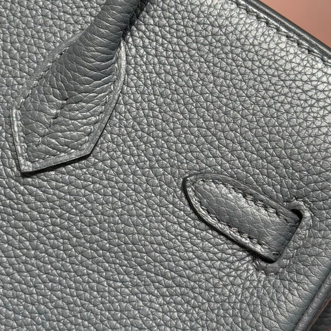HERMES 25S MEDIUM BIRKIN 25 IN CHARCOAL GRAY CALFSKIN SILVER HARDWARE