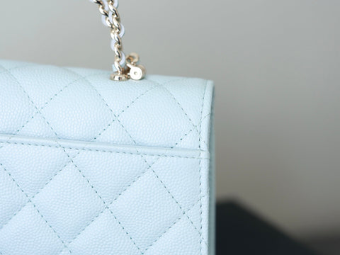 CHANEL 25S KELLY IN PASTEL BLUE LAMBSKIN WITH SILVER HARDWARE