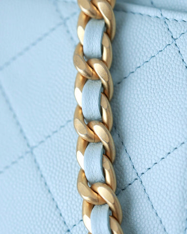 CHANEL 25S HOBO BAG 30 CM IN PASTEL BLUE LAMBSKIN WITH GOLD HARDWARE