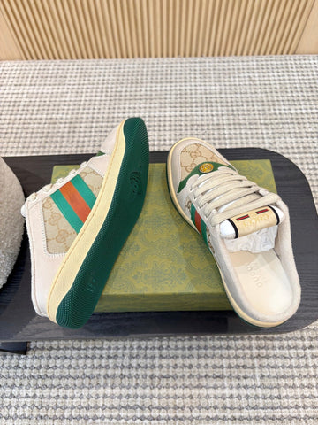 GUCCI 26S BACKLESS SNEAKERS IN BEIGE CANVAS AND LEATHER