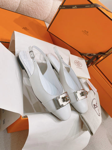 HM 26S INNOCENTE SLINGBACK IN WHITE CALFSKIN SILVER HARDWARE