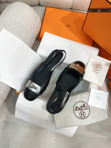 HM 26S INNOCENTE SLINGBACK IN BLACK CALFSKIN SILVER HARDWARE