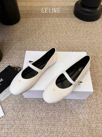CELINE 26S BALLERINA FLATS IN WHITE LAMBSKIN