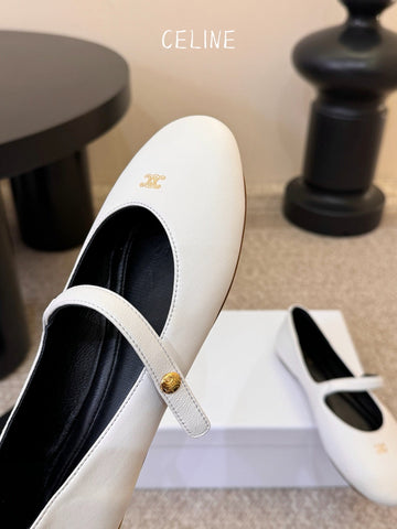 CELINE 26S BALLERINA FLATS IN WHITE LAMBSKIN