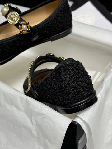 CC MARY JANES BLACK WOOL TWEED AND FABRIC