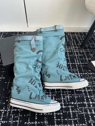 HIGH BOOTS IN SAPPHIRE BLUE CANVAS