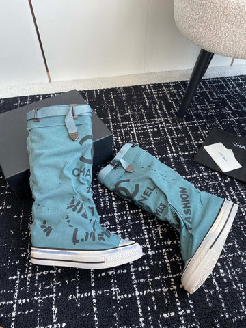HIGH BOOTS IN SAPPHIRE BLUE CANVAS