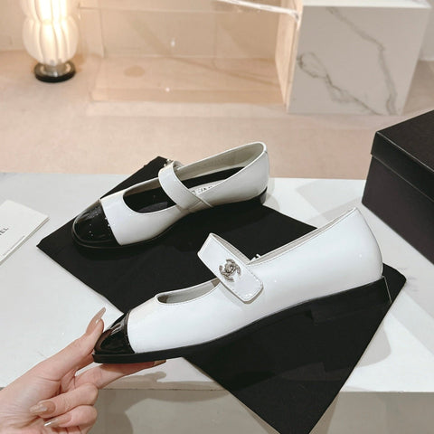 mary jane flat white black patent calfskin