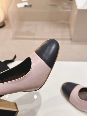 HIGH SLINGBACKS LIGHT PINK MIX BLACK SHEEPSKIN