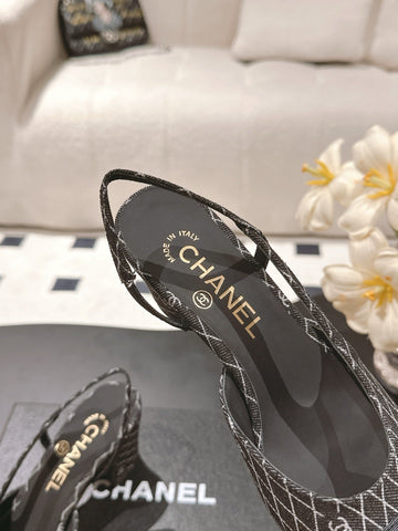 CC SLINGBACK 25S 65 MM IN BLACK DENIM WITH PLAID PATTERN