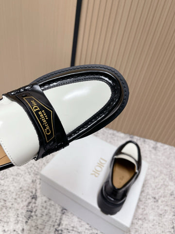 DIOR 25S BOY PLATFORM LOAFERS IN BLACK MIX WHITE CALFSKIN