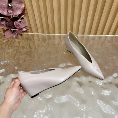 HM 25S HIGH-HEEL WEDGE SHOES 50 MM IN PALE PINK BEIGE LAMBSKIN