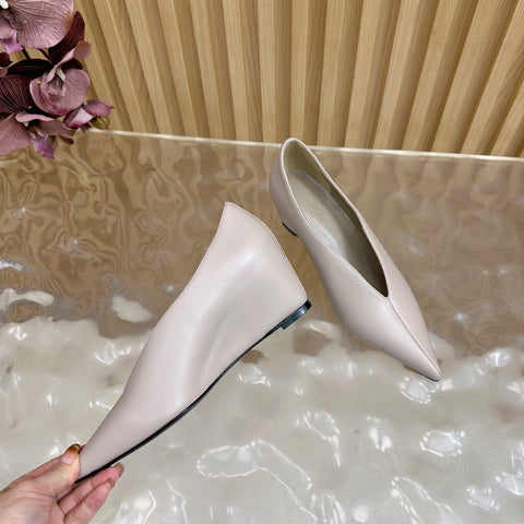 HM 25S HIGH-HEEL WEDGE SHOES 50 MM IN PALE PINK BEIGE LAMBSKIN