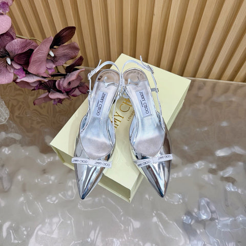 JIMMY CHOO 26S SLINGBACK HEELS 65 MM IN SILVER PATENT CALFSKIN