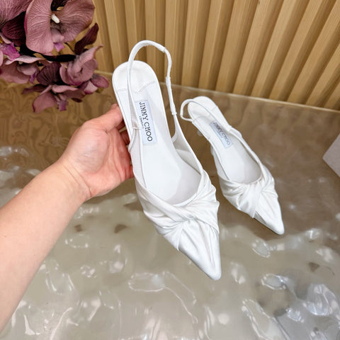 JIMMY CHOO 26S SLINGBACK HEELS 60 MM IN WHITE SATIN WITH KNOT DETAIL