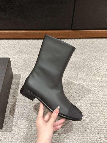CC SHORT BOOTS IN BLACK LAMBSKIN AND FABRIC
